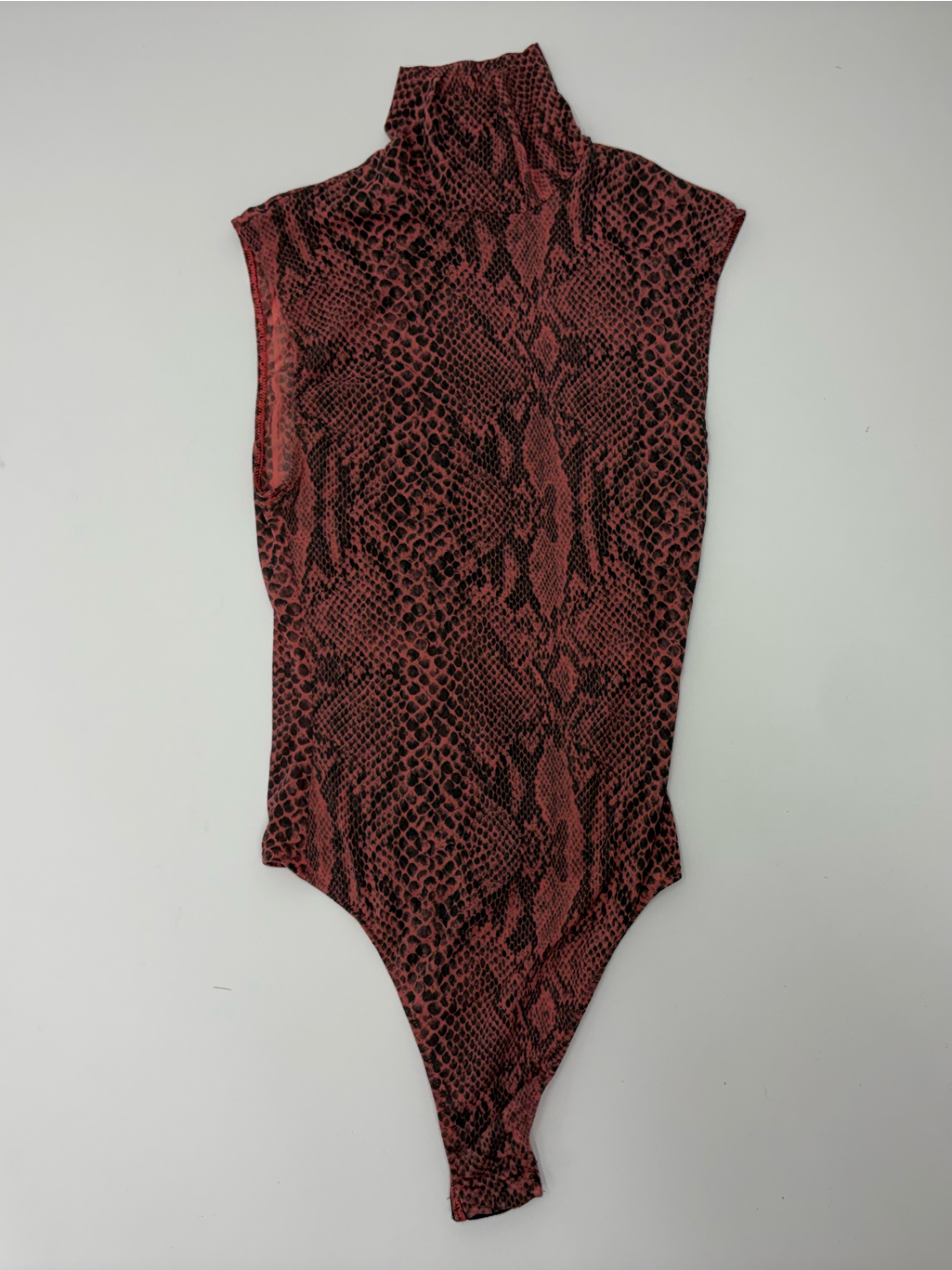 Turtle Neck Snake Print Bodysuit - Rust/Black